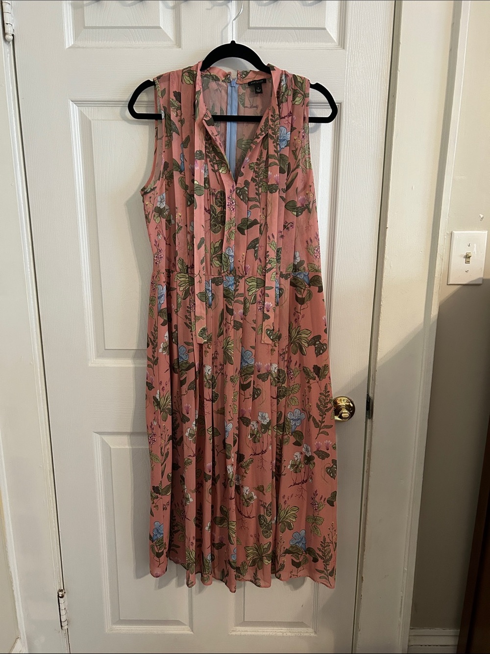Ann Taylor Floral Chiffon Pleated Dress Pink Blue Green Sz 12